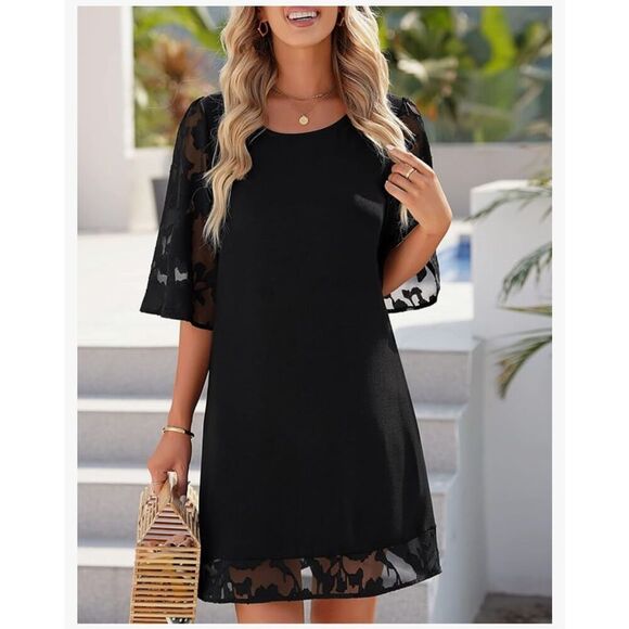 NEW Black 3/4 Sleeve Shift Tunic Floral Lace Dress 2X 20/22 - Picture 1 of 4